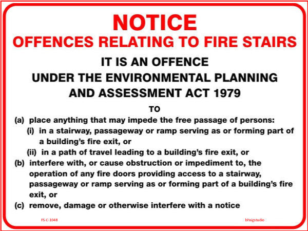 Notice Offences Relating To Fire Stairs Fire Safety Sign