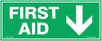 First Aid Arrow Down Sticker Sign