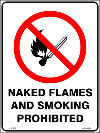 Naked Flames And Smoking Prohibited Sign - Corflute/Sticker Options