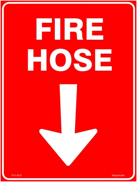 Fire Hose Arrow Down Fire Safety Sign