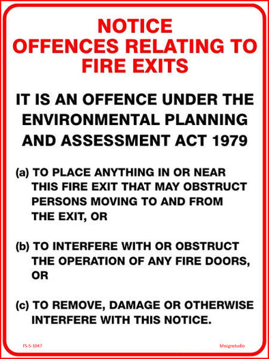 Notice Offences Relating To Fire Exits Fire Safety Sign