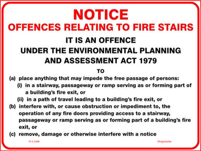 Notice Offences Relating To Fire Stairs Fire Safety Sign