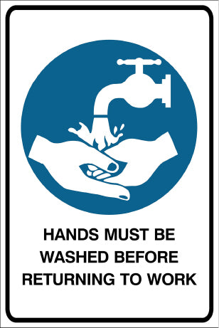 Hands Must Be Washed Before Returning To Work Mandatory & Safety Sign